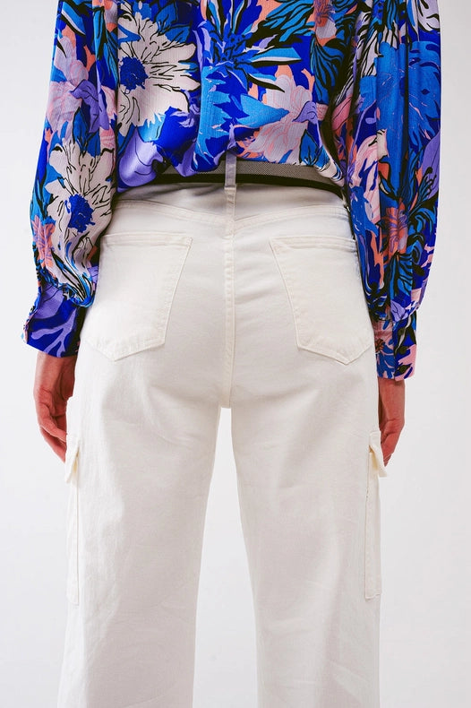 Straight Leg Cargo Jeans In White-Jeans-Q2-XS-White-Urbanheer