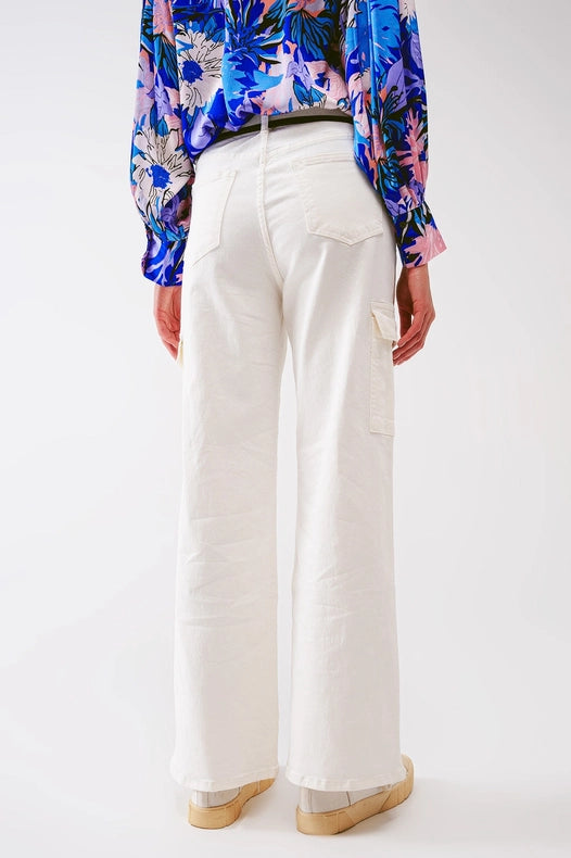 Straight Leg Cargo Jeans In White-Jeans-Q2-XS-White-Urbanheer