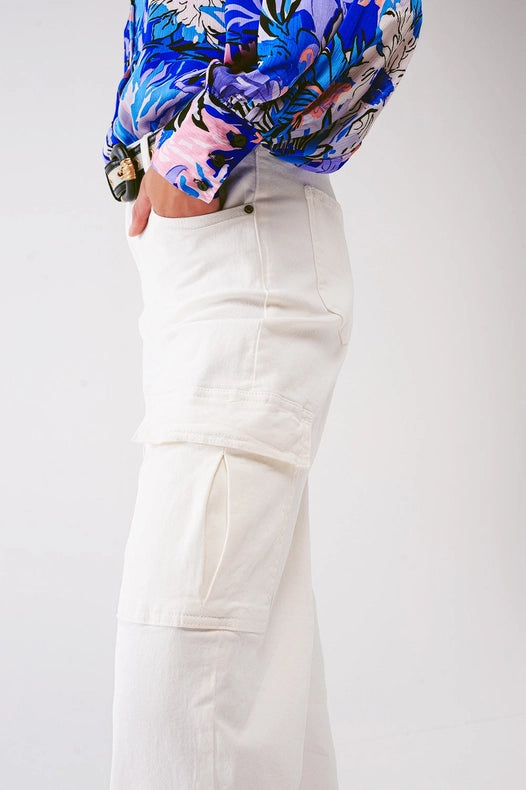 Straight Leg Cargo Jeans In White-Jeans-Q2-XS-White-Urbanheer