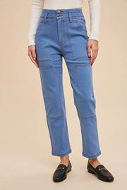 Straight Leg Denim Cargo With Contrasted Stitching-Pant-In Loom-S-Medium Wash-Urbanheer