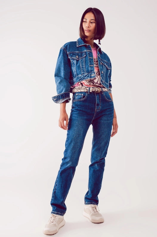 Straight Leg Jeans In Thrift Blue-Jeans-Q2-XS-Blue-Urbanheer