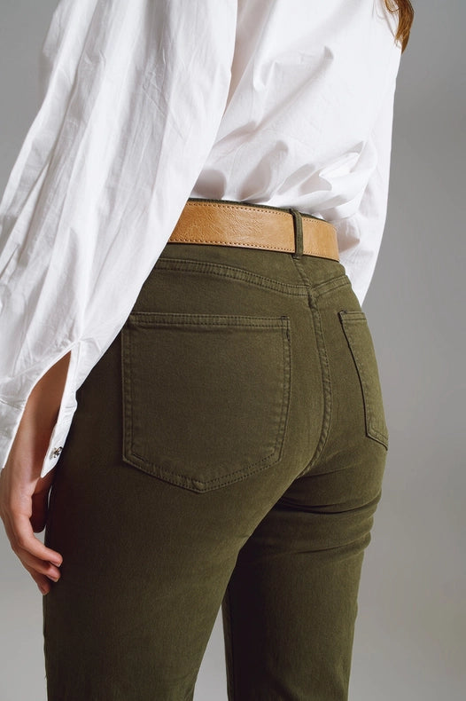 Straight Leg Jeans With Cropped Hem In Dark Green-Jeans-Q2-S-Green-Urbanheer