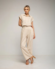Straight Pants with Gathered Waist-Pants-Tantra-S-Beige-Urbanheer
