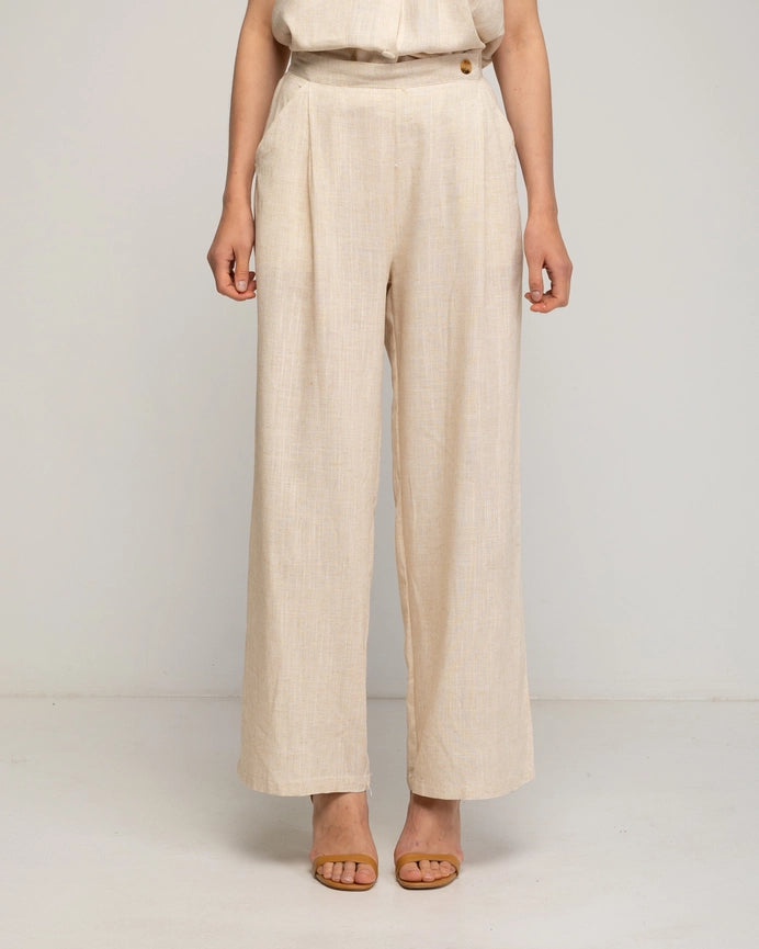 Straight Pants with Gathered Waist-Pants-Tantra-S-Beige-Urbanheer