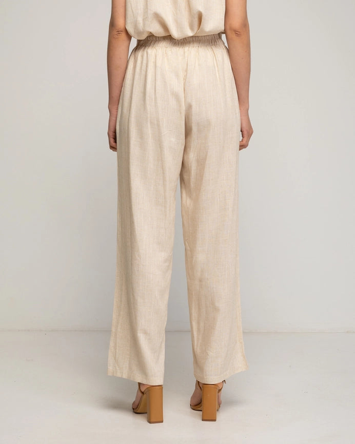 Straight Pants with Gathered Waist-Pants-Tantra-S-Beige-Urbanheer