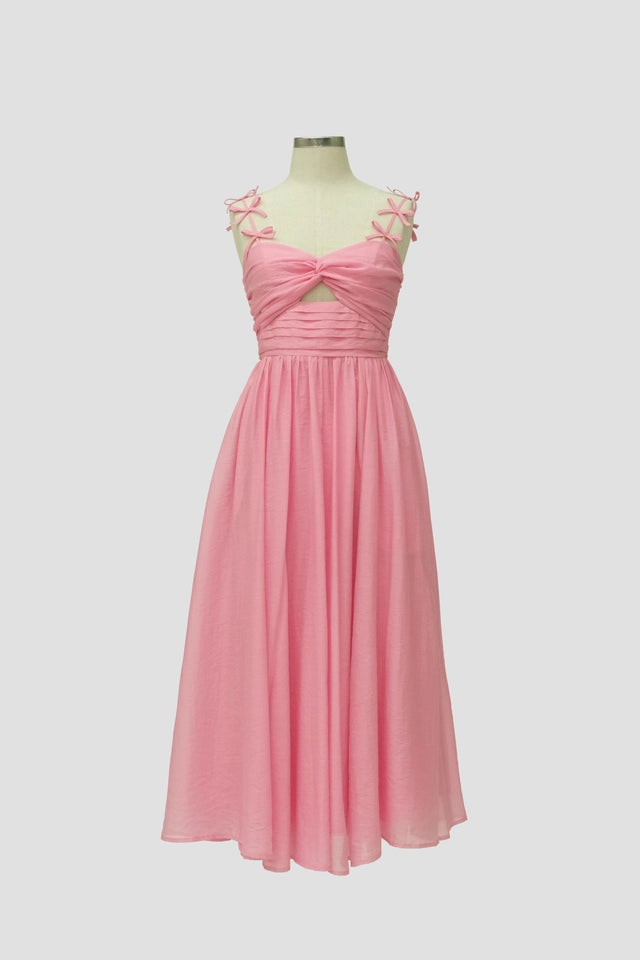 Strap Bow Detail Pleated Midi Dress PINK-Dress-Moon River-XS-PINK-Urbanheer