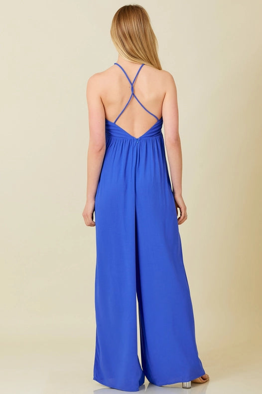 Strap Crossed Back Jumpsuit Blue-Jumpsuit-Baevely by Wellmade USA-S-BLUE-Urbanheer
