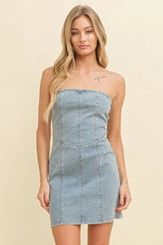 Strapless Denim Mini Dress-Dress-Cloud Ten-S-Medium Denim-Urbanheer