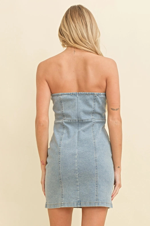 Strapless Denim Mini Dress-Dress-Cloud Ten-S-Medium Denim-Urbanheer