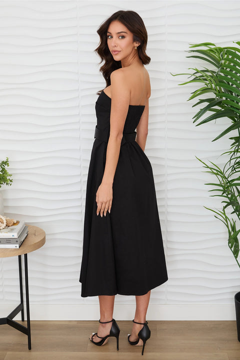 Strapless Midi Dress with Belt