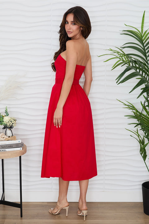 Strapless Midi Dress with Belt