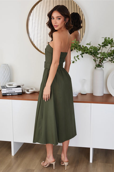 Strapless Midi Dress with Belt
