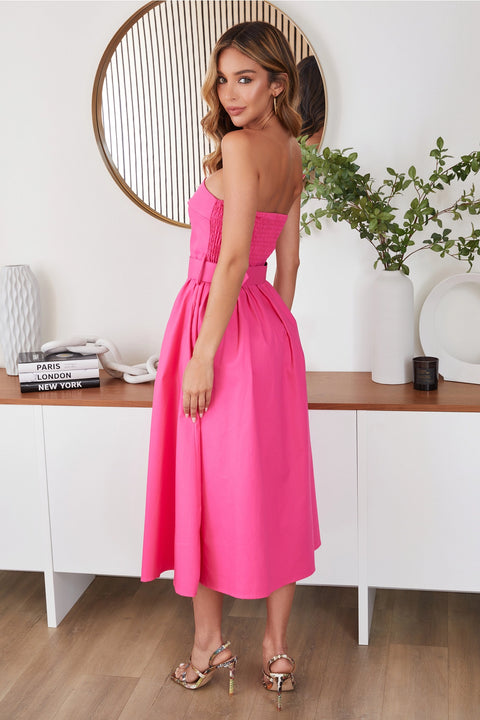 Strapless Midi Dress with Belt