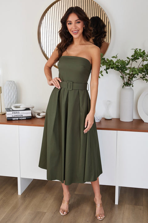 Strapless Midi Dress with Belt