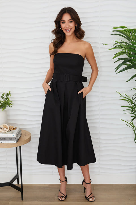 Strapless Midi Dress with Belt