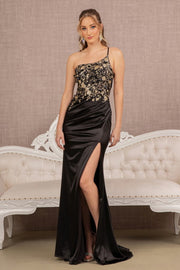 Strapless Sheer Bodice Glitter Satin Mermaid Dress w/ Ruched Back-Nightgown-Tux-USA-L-Black-Urbanheer
