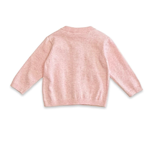 Strawberry Embroidered Knit Baby Cardigan (Organic Cotton)-Cardigan-Viverano Organics-0-3M-Pink Heather-Urbanheer