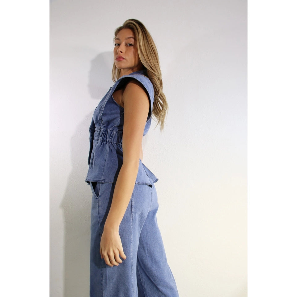 Stretch Collared Top and Pants Set DENIM-Set-Mulla-S-DENIM-Urbanheer