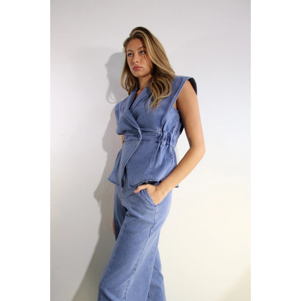 Stretch Collared Top and Pants Set DENIM-Set-Mulla-S-DENIM-Urbanheer