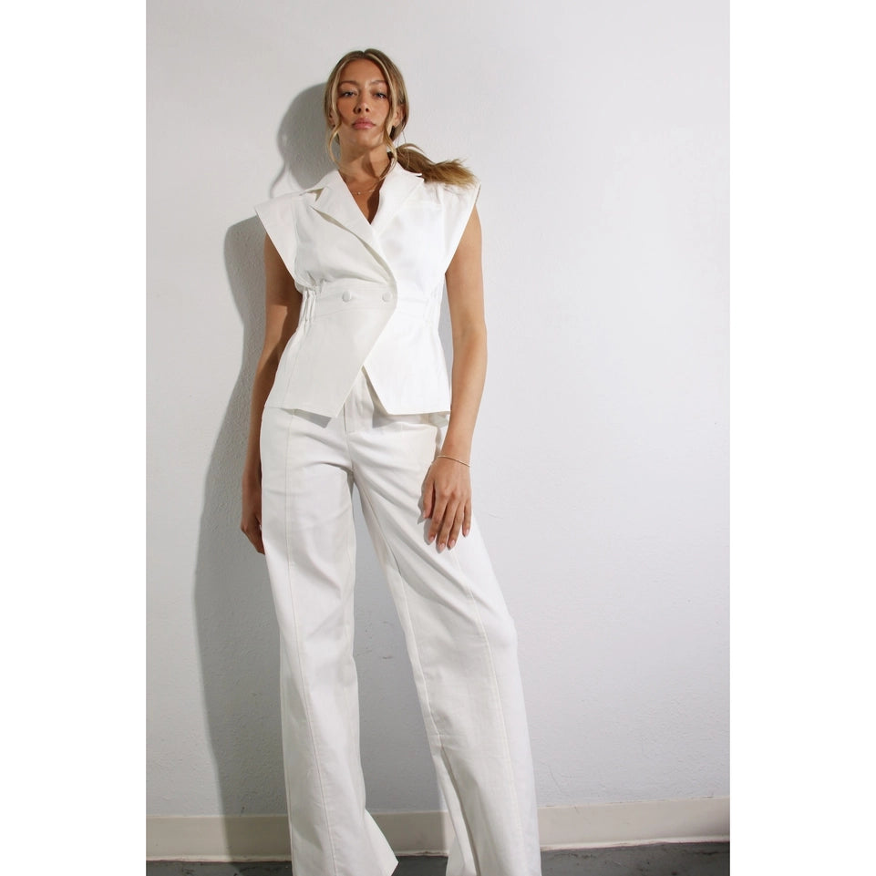 Stretch Collared Top and Pants Set WHITE-Set-Mulla-S-WHITE-Urbanheer