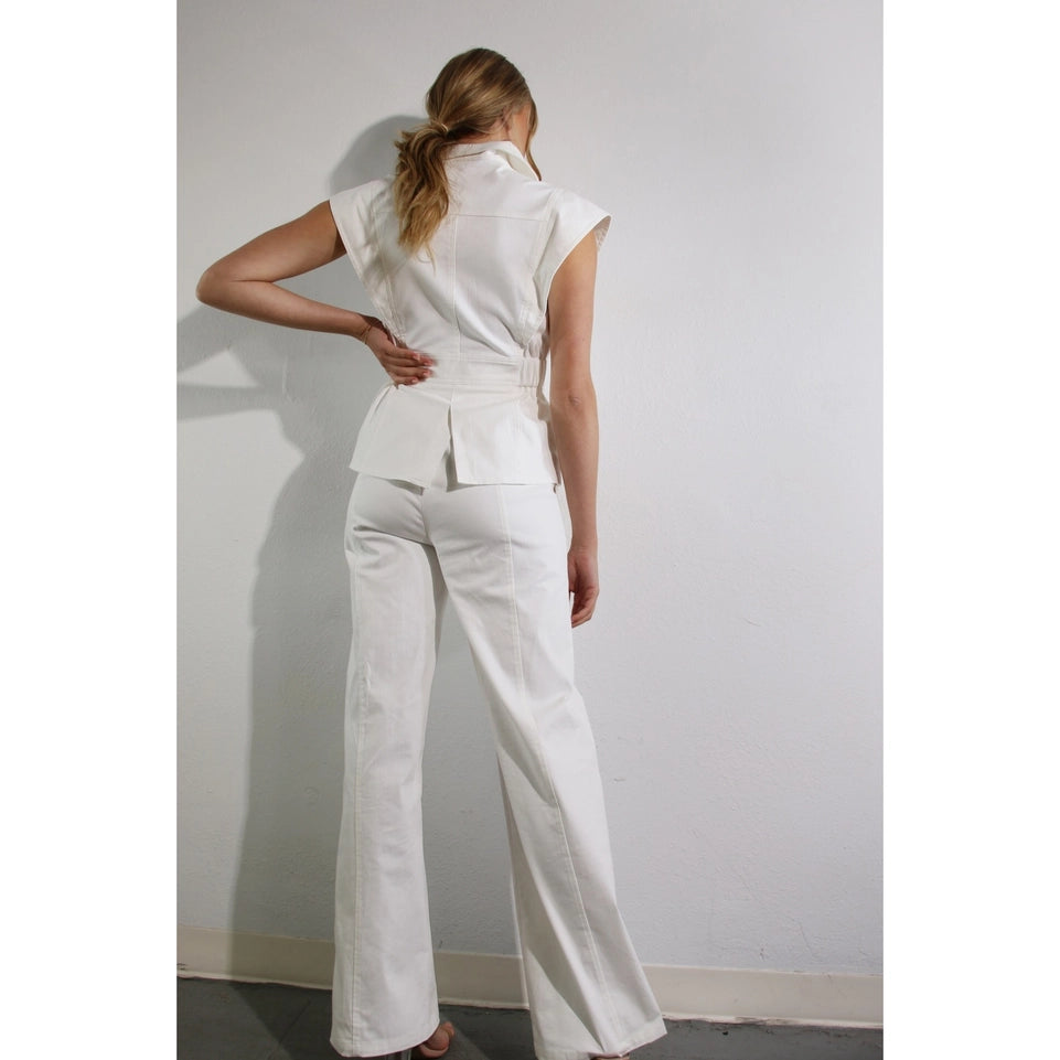 Stretch Collared Top and Pants Set WHITE-Set-Mulla-S-WHITE-Urbanheer