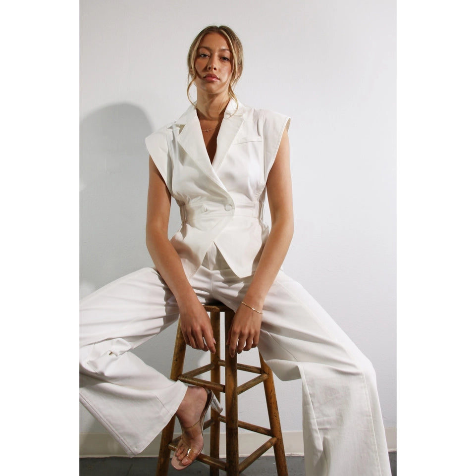 Stretch Collared Top and Pants Set WHITE-Set-Mulla-S-WHITE-Urbanheer