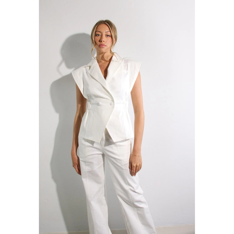 Stretch Collared Top and Pants Set WHITE-Set-Mulla-S-WHITE-Urbanheer