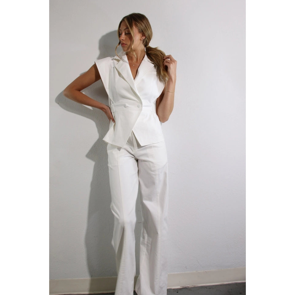 Stretch Collared Top and Pants Set WHITE-Set-Mulla-S-WHITE-Urbanheer