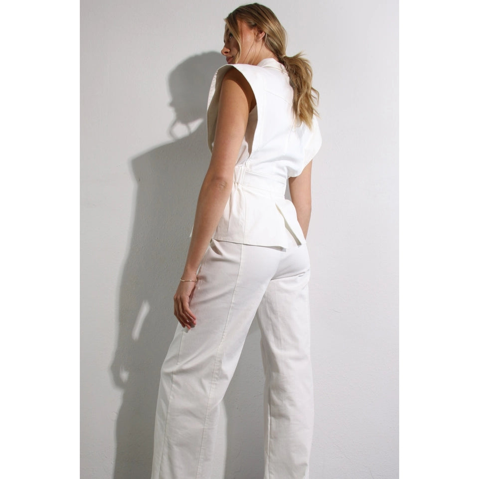 Stretch Collared Top and Pants Set WHITE-Set-Mulla-S-WHITE-Urbanheer