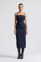 Stretch Denim Buckle Detail Midi Dress