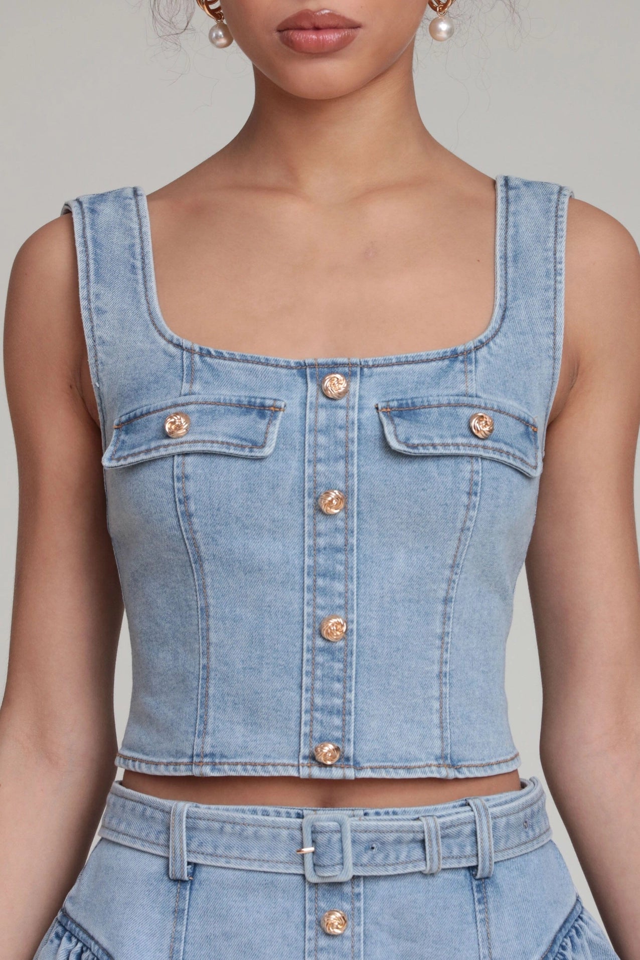 Stretch Denim Bustier Top