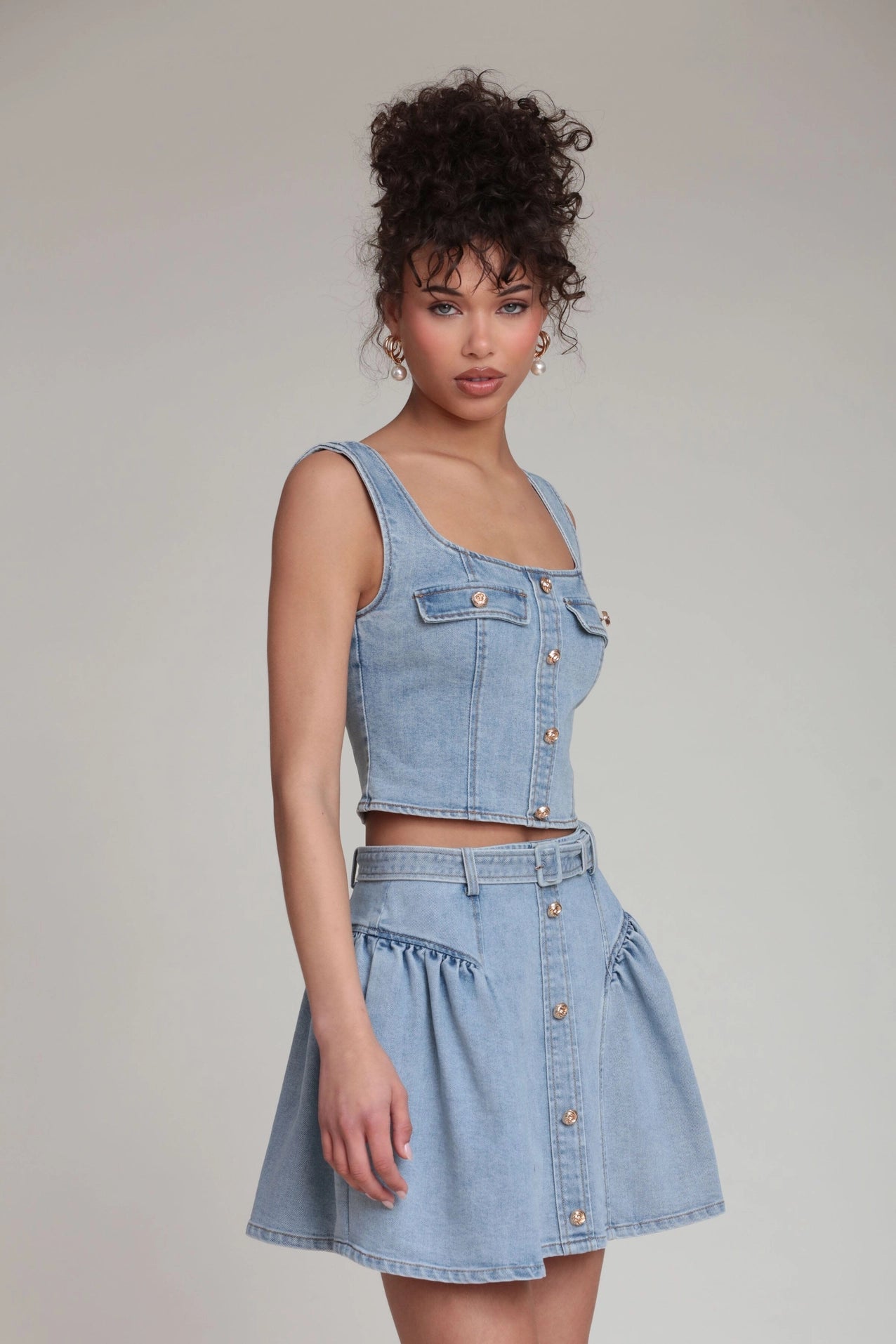 Stretch Denim Bustier Top