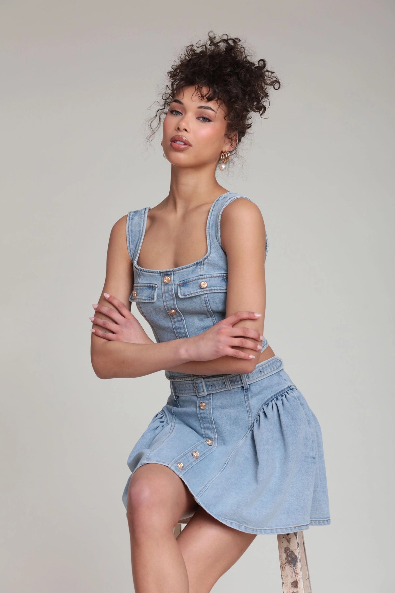Stretch Denim Bustier Top