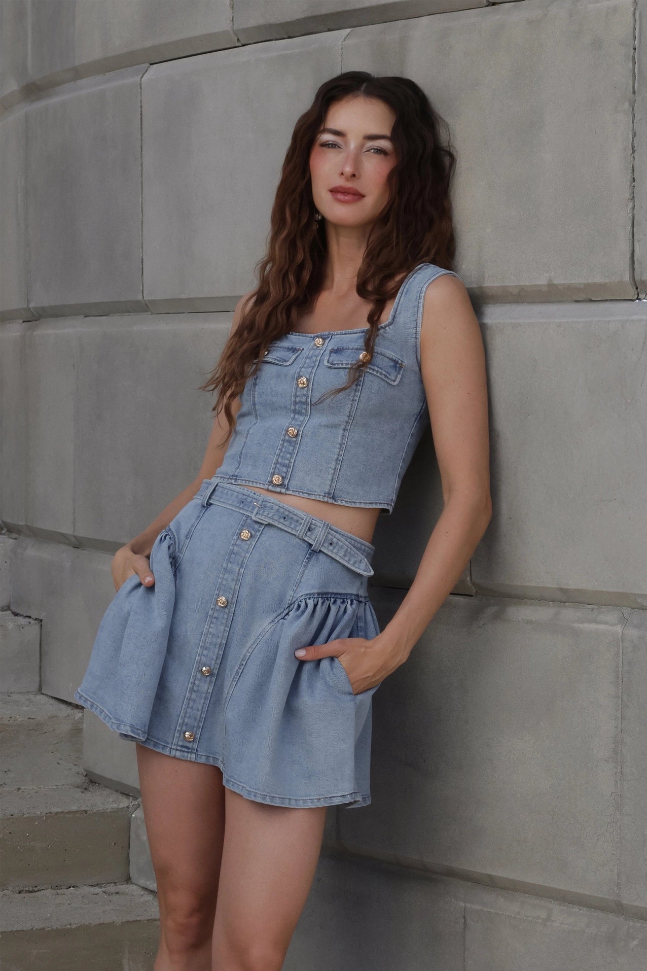 Stretch Denim Bustier Top