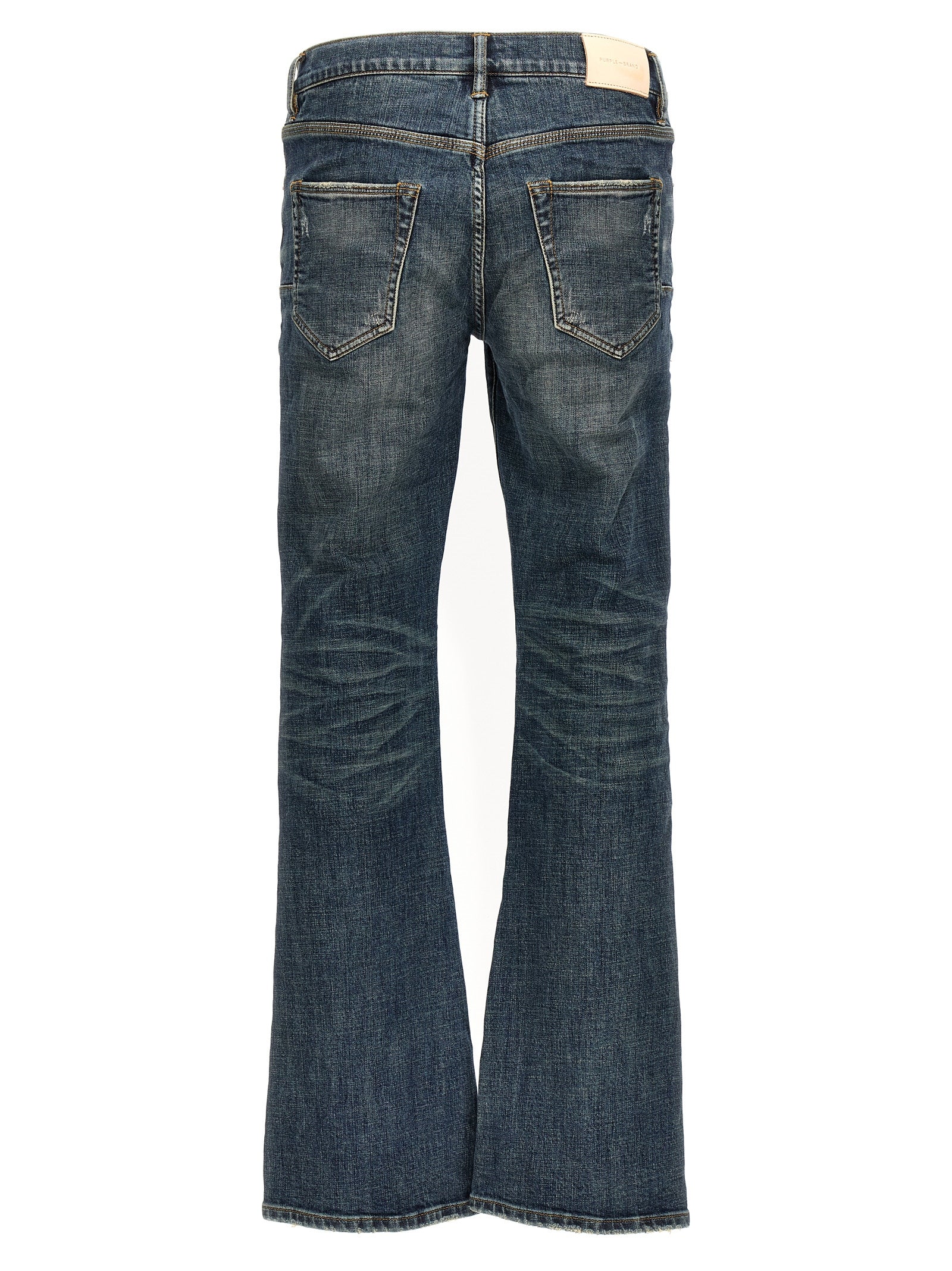 Stretch Denim Jeans with Dirty Fade and Flare Leg
