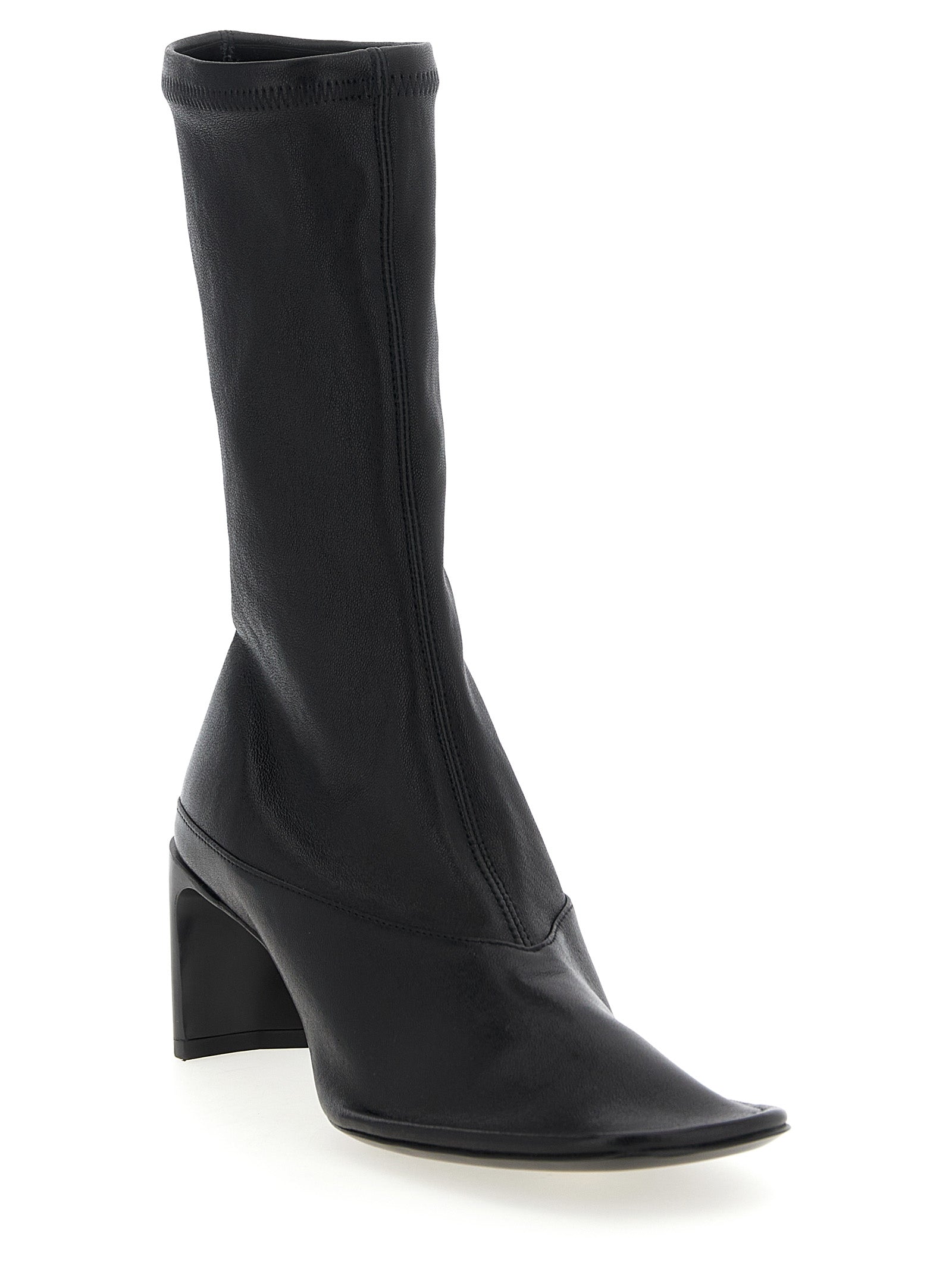 Stretch Nappa Leather Ankle Boots with Sculptural Heel