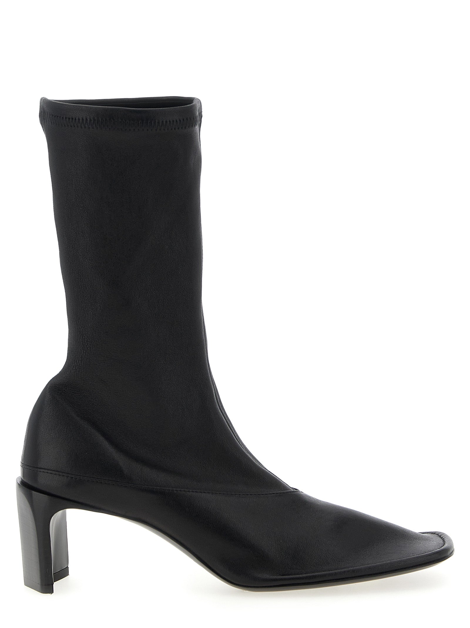 Stretch Nappa Leather Ankle Boots with Sculptural Heel