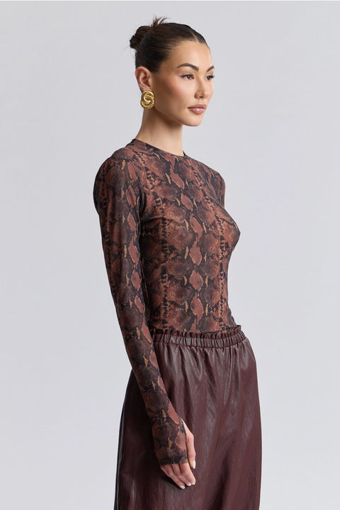 Stretch Printed Mesh Long Sleeve Thumbhole Top