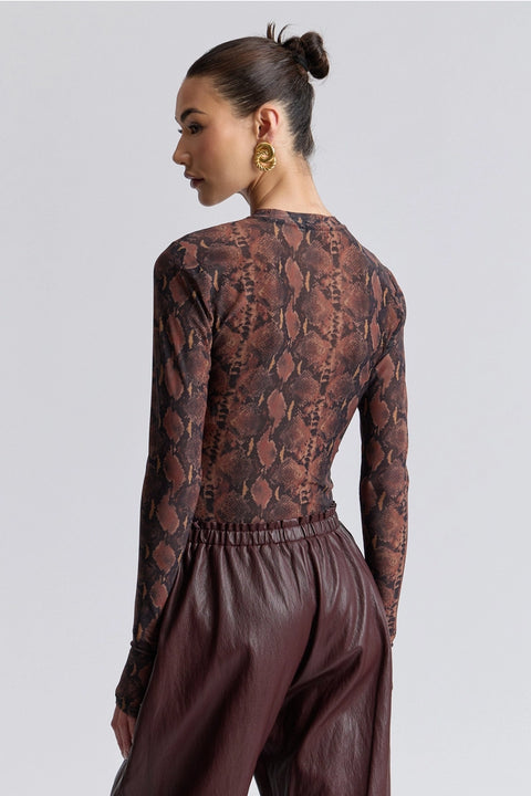 Stretch Printed Mesh Long Sleeve Thumbhole Top