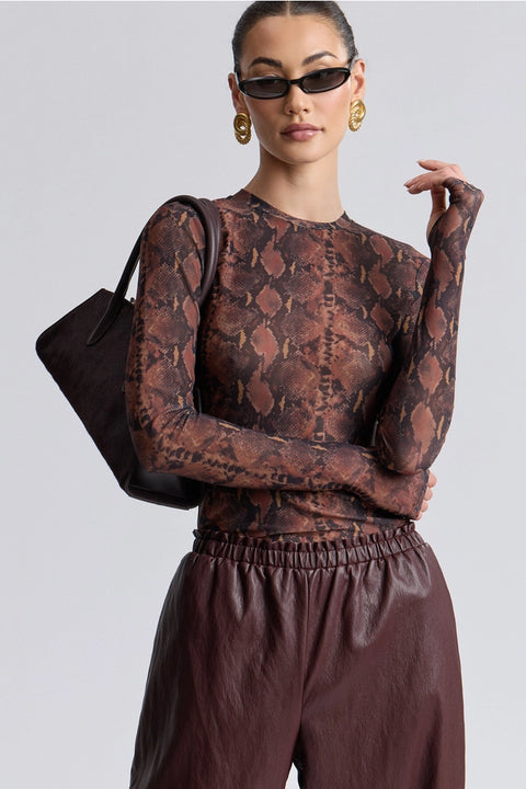 Stretch Printed Mesh Long Sleeve Thumbhole Top