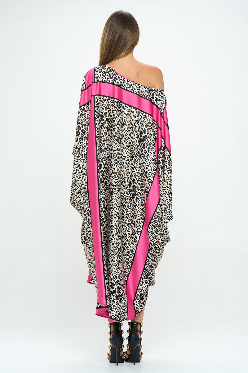 Stretch Satin Animal Print Oversize Dress-Dresses-Reneecollection-Urbanheer