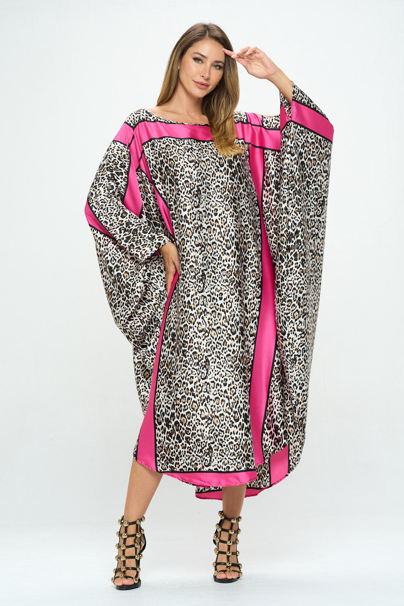 Stretch Satin Animal Print Oversize Dress-Dresses-Reneecollection-Urbanheer