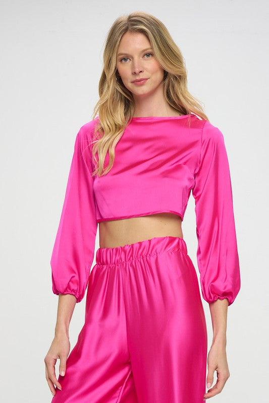 Stretch Satin Crop Top with Open Back-New Arrival-Reneecollection-Small-FUSCHIA-Urbanheer