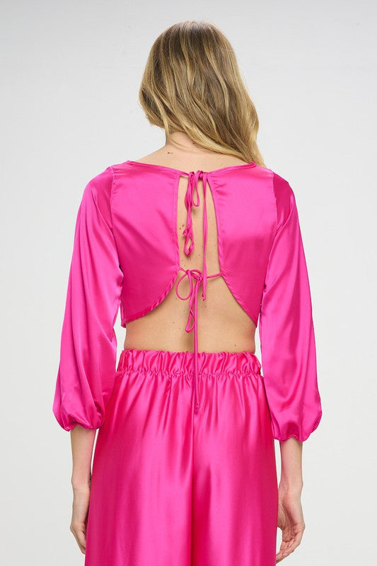 Stretch Satin Crop Top with Open Back-New Arrival-Reneecollection-Small-FUSCHIA-Urbanheer