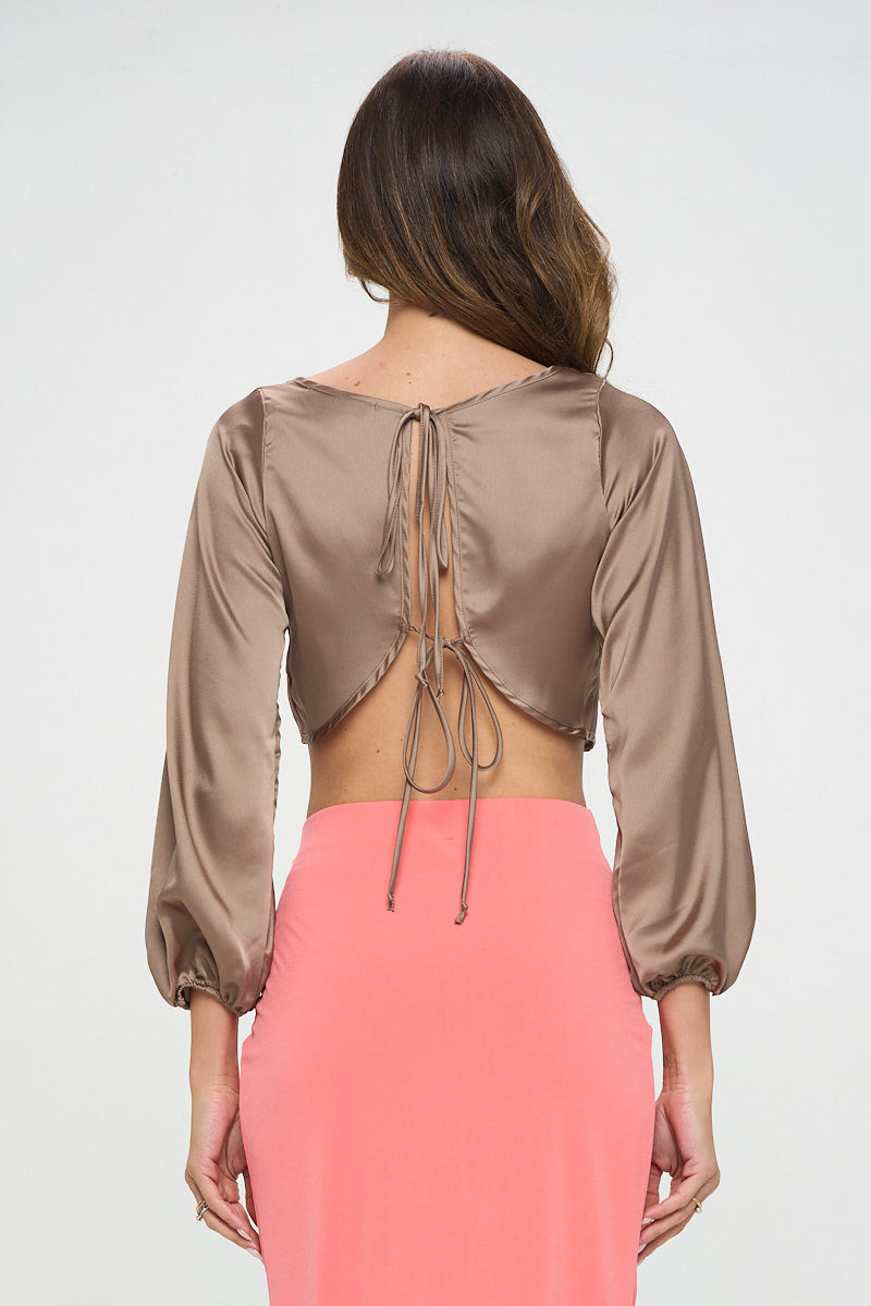 Stretch Satin Crop Top with Open Back-New Arrival-Reneecollection-Small-DUNE-Urbanheer