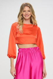 Stretch Satin Crop Top with Open Back-New Arrival-Reneecollection-Small-ORANGE-Urbanheer