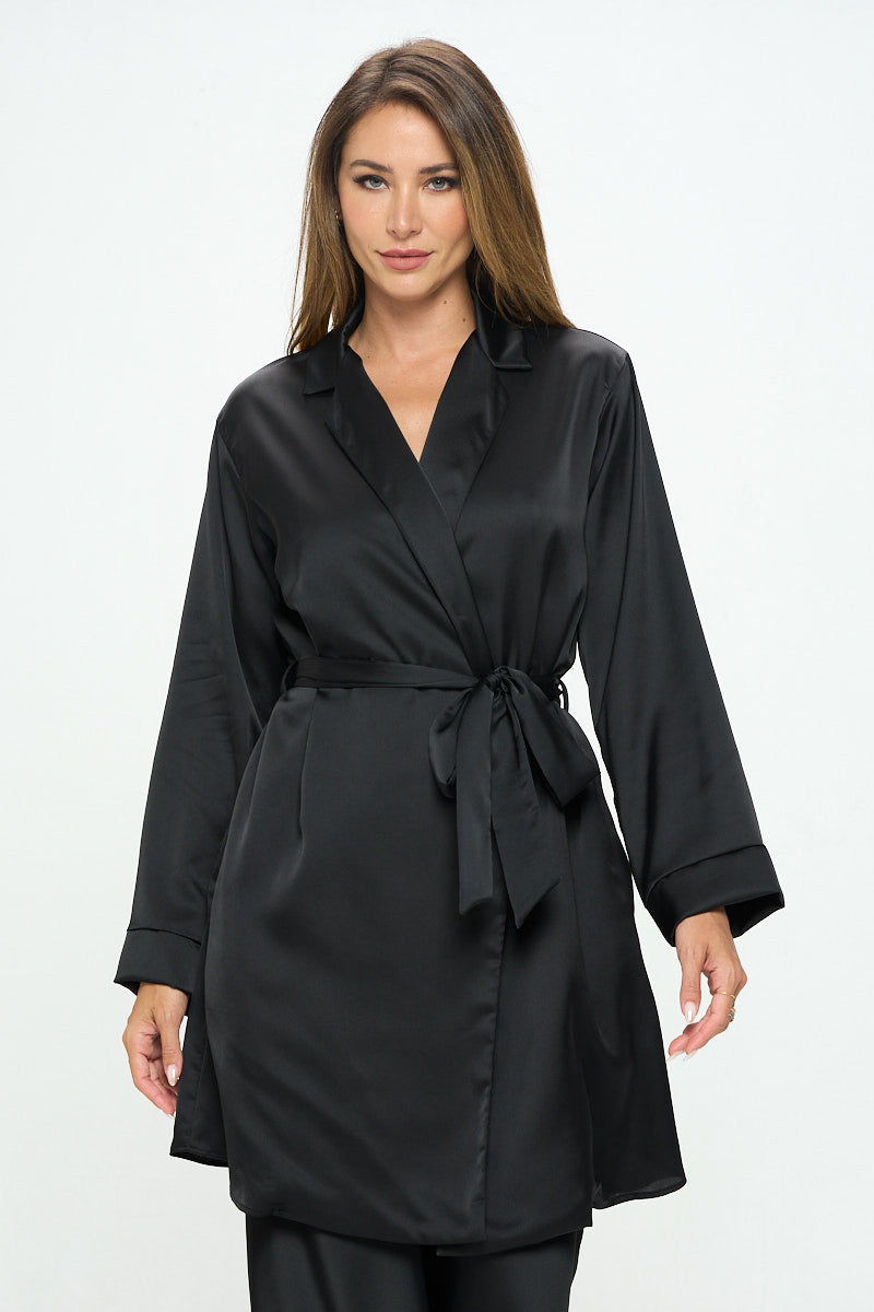Stretch Satin Open Front Trench Coat with Tie-Sweaters-Reneecollection-Urbanheer