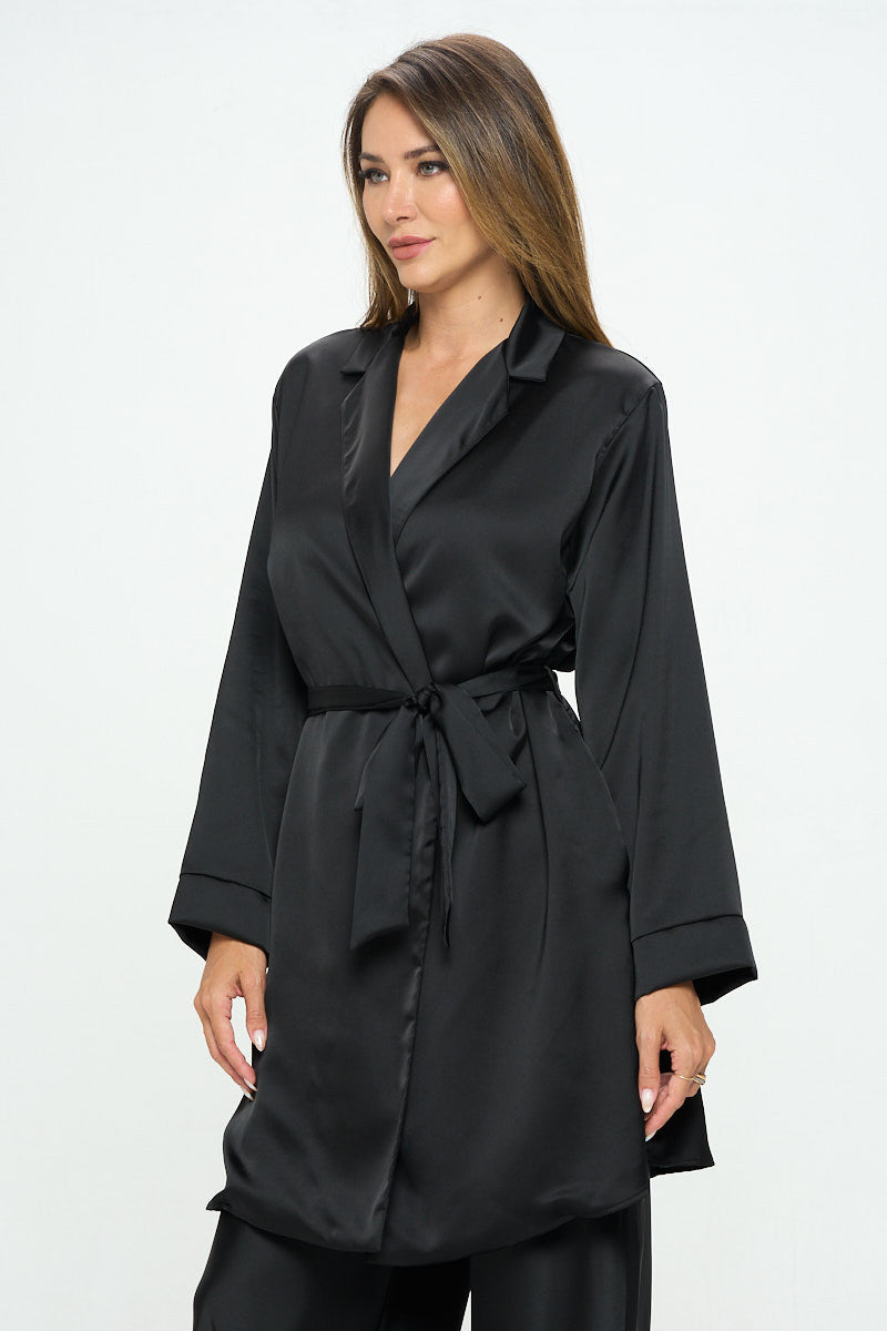 Stretch Satin Open Front Trench Coat with Tie-Sweaters-Reneecollection-Urbanheer