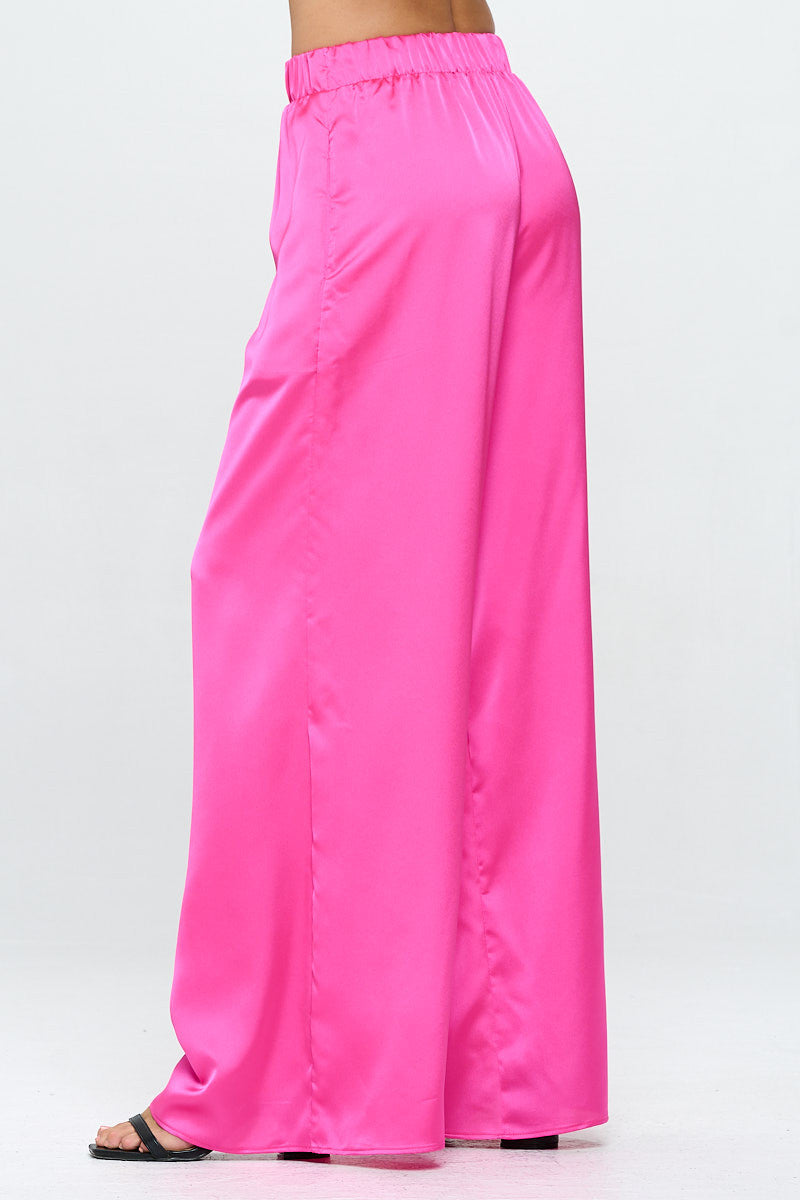 Stretch Satin Pants w/ Elastic Waist and Pocket-Pants-Reneecollection-Urbanheer