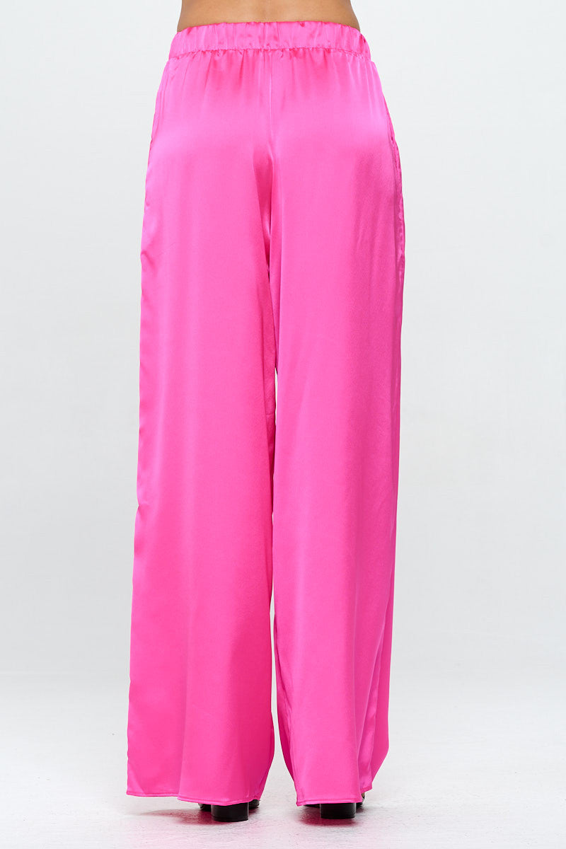 Stretch Satin Pants w/ Elastic Waist and Pocket-Pants-Reneecollection-Urbanheer